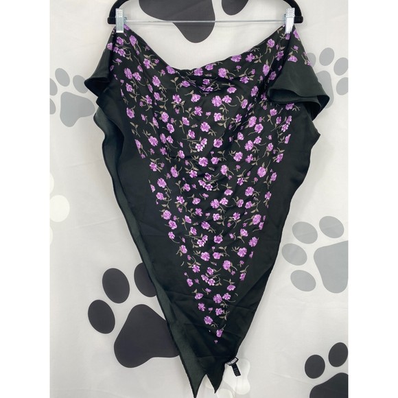 Steve Madden NWT Floral Print Matte Satin Kite Scarf Black Floral One Size New - Picture 4 of 7